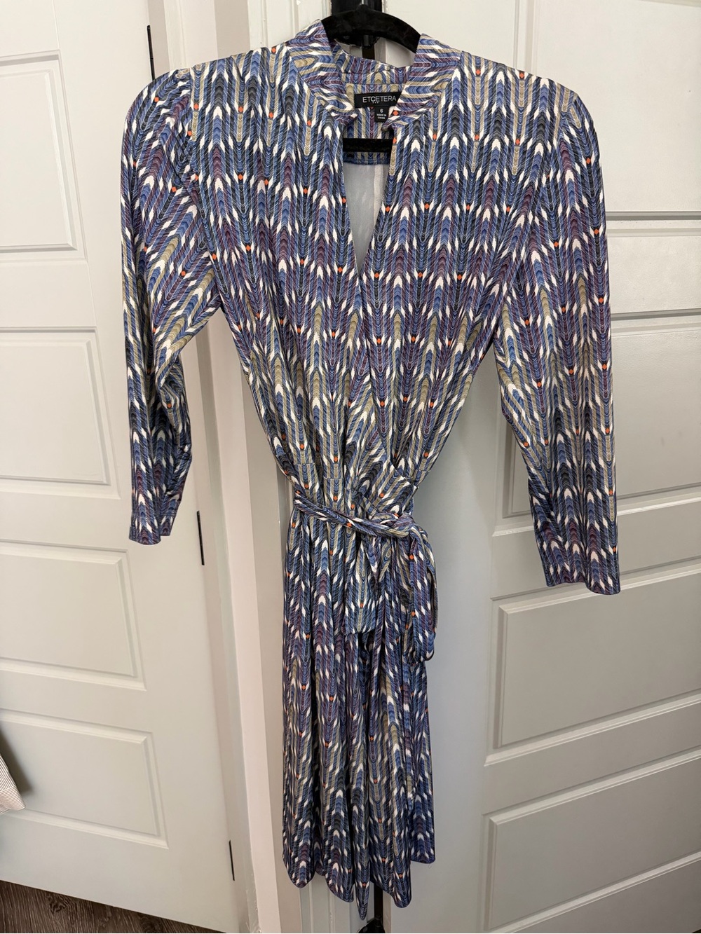 Etcetera Blue and Purple Geometric Print Wrap Dress